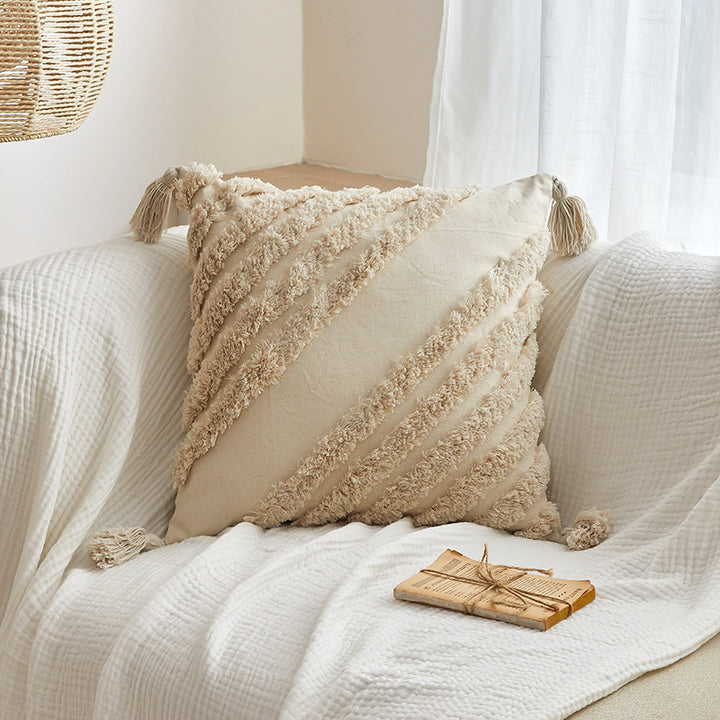 Textured Decorative Throw Pillow with Tassels