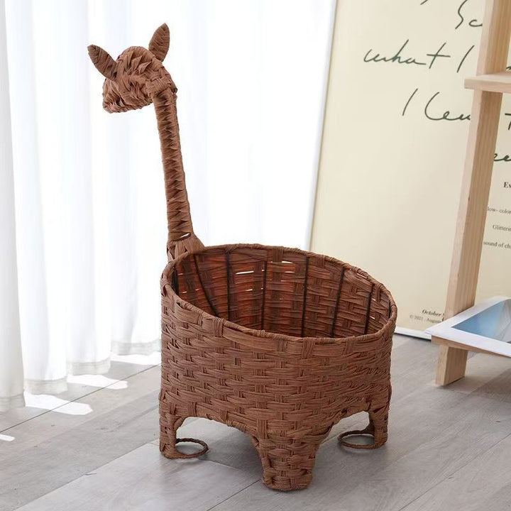 Decorative rattan storage basket with animal design