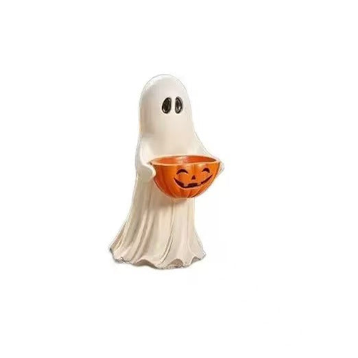Decorative Ghost Figure with Pumpkin Lantern