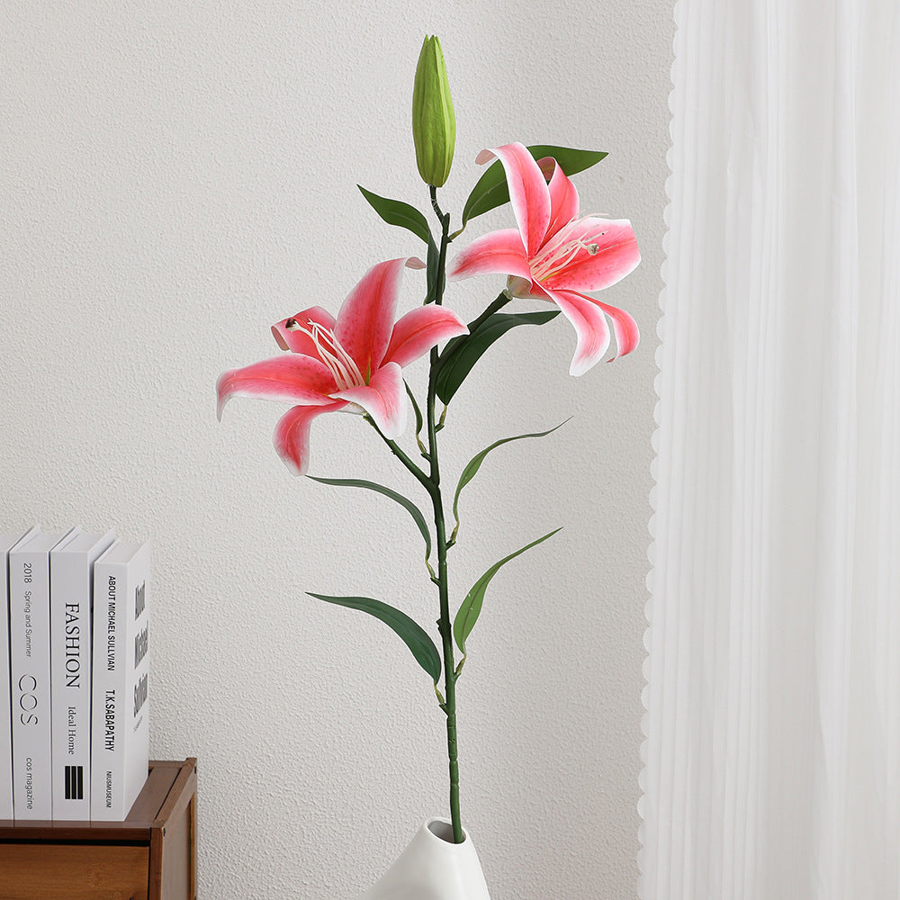 Artificial lily stem with lifelike flowers