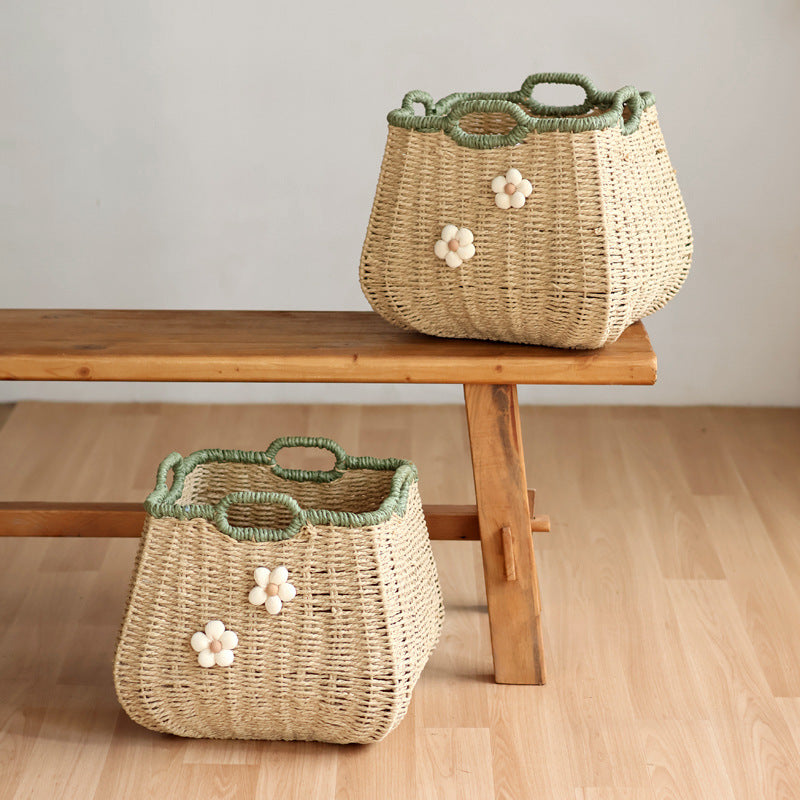 Handcrafted basket with flower appliqué