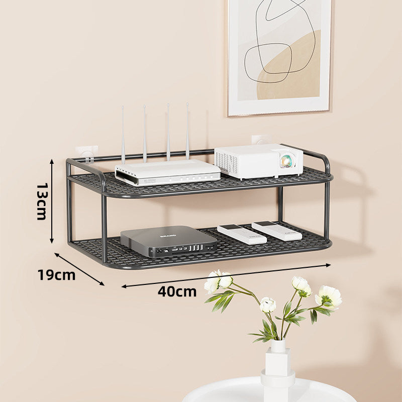 Wall-Mounted Two-Tier Ventilated Metal Mesh Electronics & Router Shelf Organizer