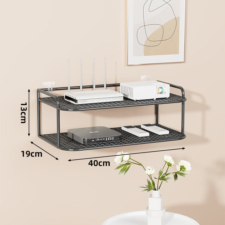 Wall-Mounted Two-Tier Ventilated Metal Mesh Electronics & Router Shelf Organizer