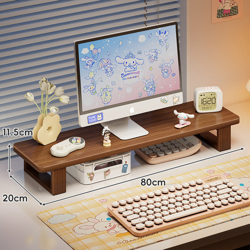 Bamboo Desktop Monitor Riser with Under-Shelf Keyboard Storage and Cable Management