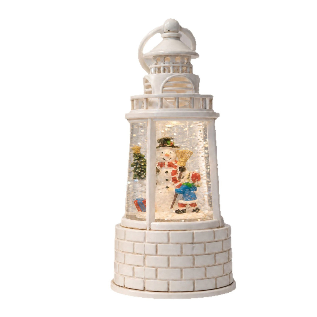 Nostalgic snow lantern with moving snowman scene