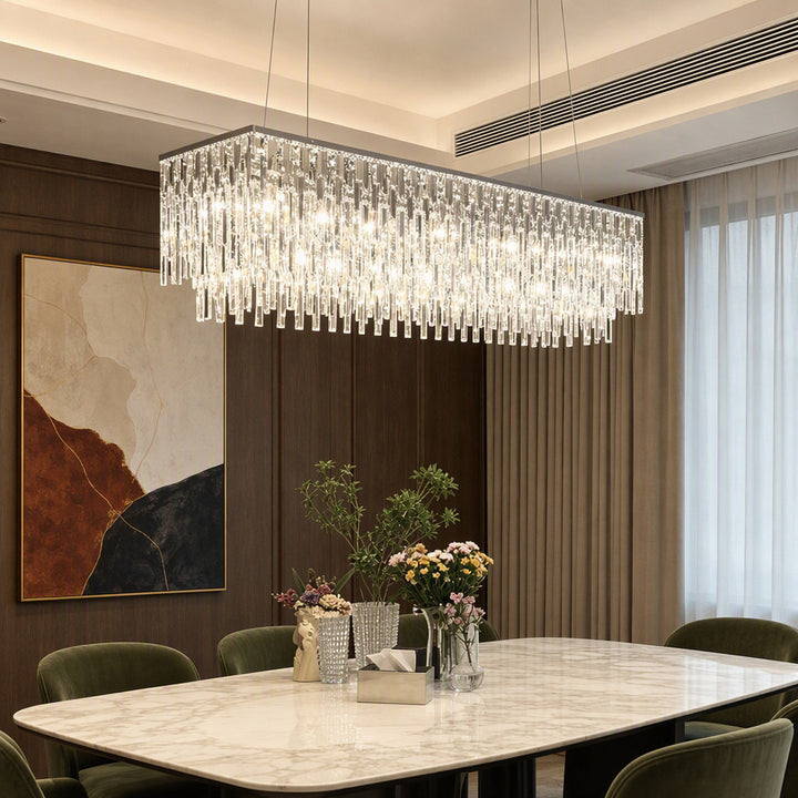 Contemporary crystal rectangular pendant light