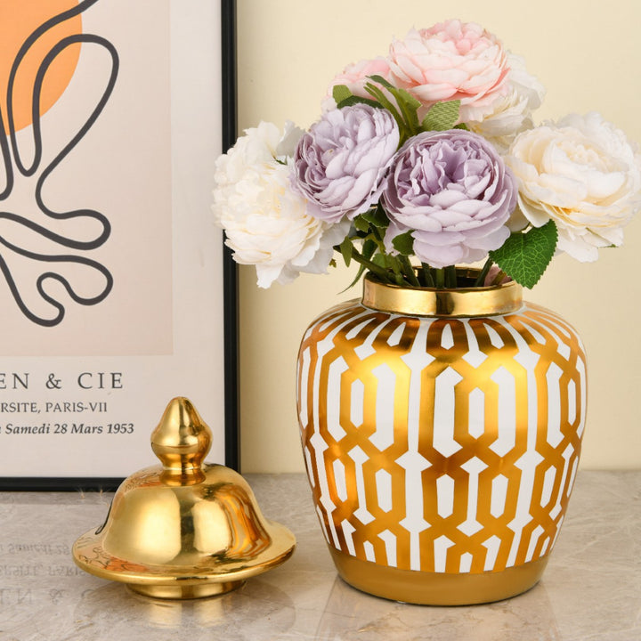 Decorative Geometric Pattern Lidded Jar