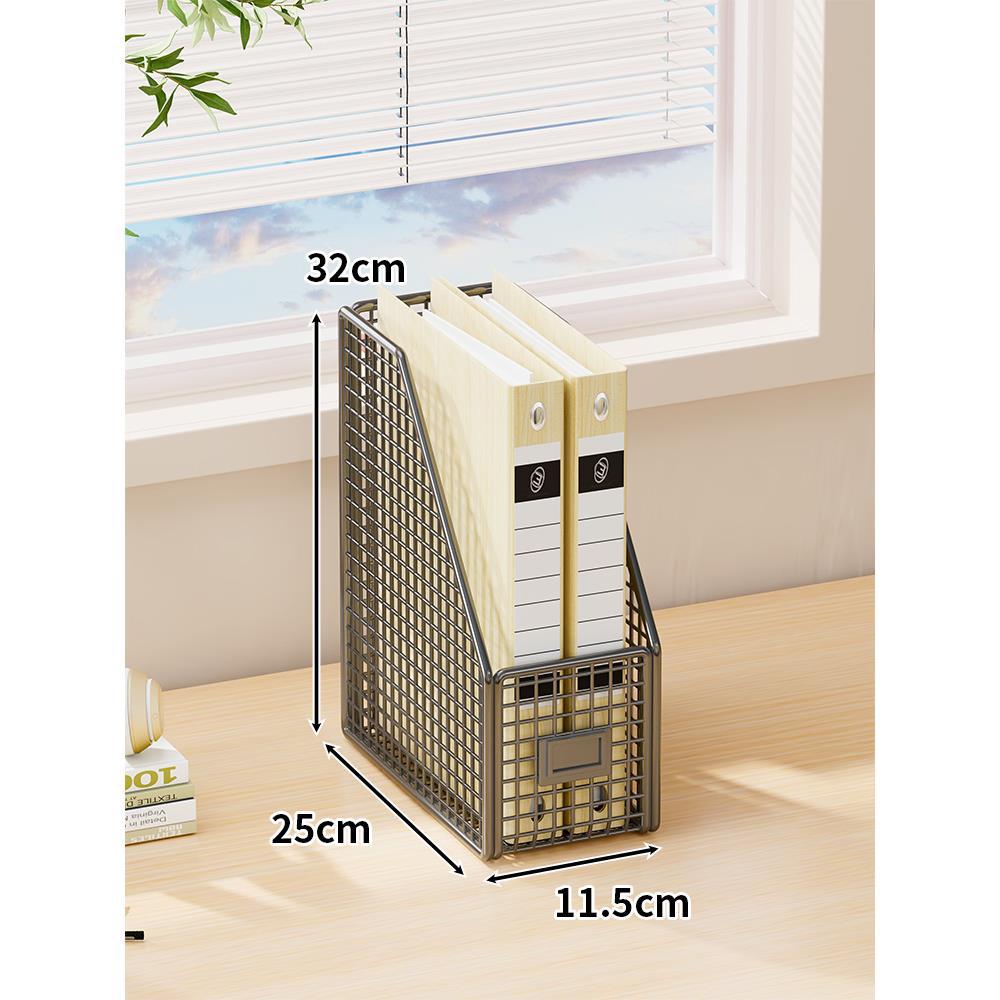 Desktop Mesh File Organizer with Vertical Magazine Slots and Label Holders
