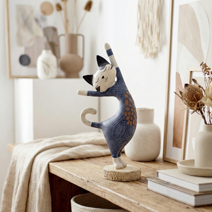 Artistic cat figurine in vibrant design