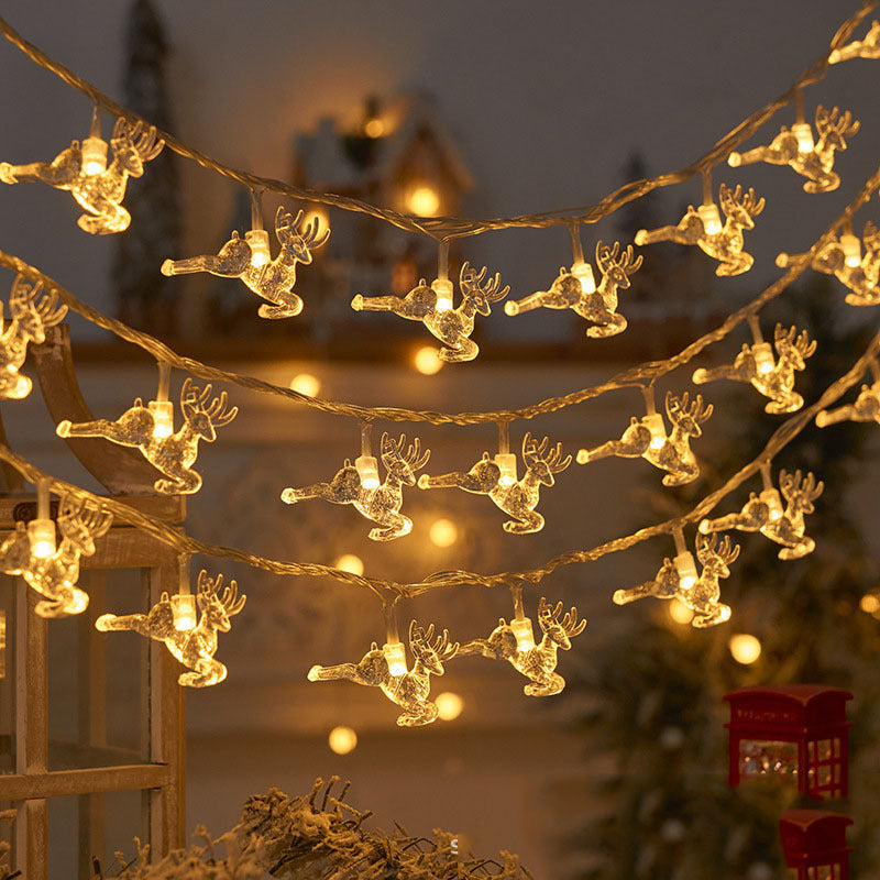 Christmas tree and snowflake LED lights string battery-operated acrylic ornament garland
