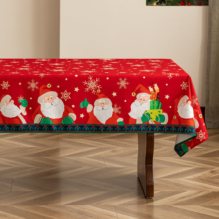 Festive tablecloth with Santa Claus illustration and wipeable surface