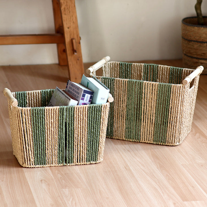 Handcrafted storage basket with natural fiber