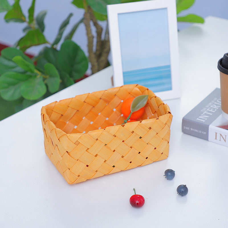 Rectangular storage basket made of woven natural material