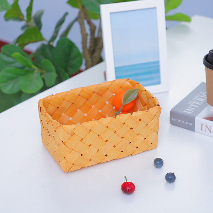 Rectangular storage basket made of woven natural material