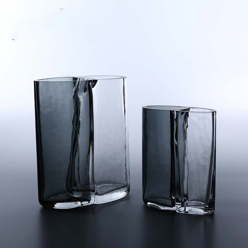 Hand-Blown Organic Split-Form Sculptural Glass Vase