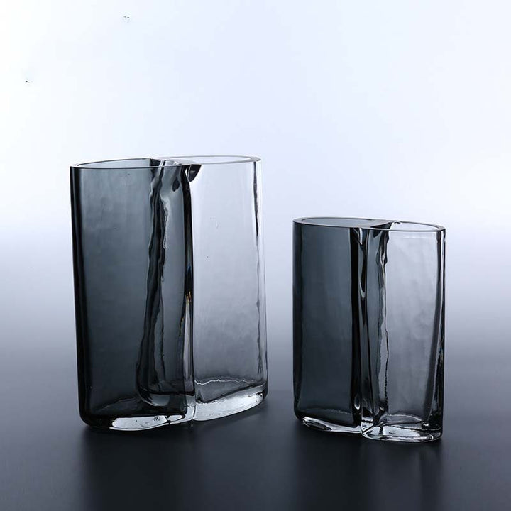 Hand-Blown Organic Split-Form Sculptural Glass Vase
