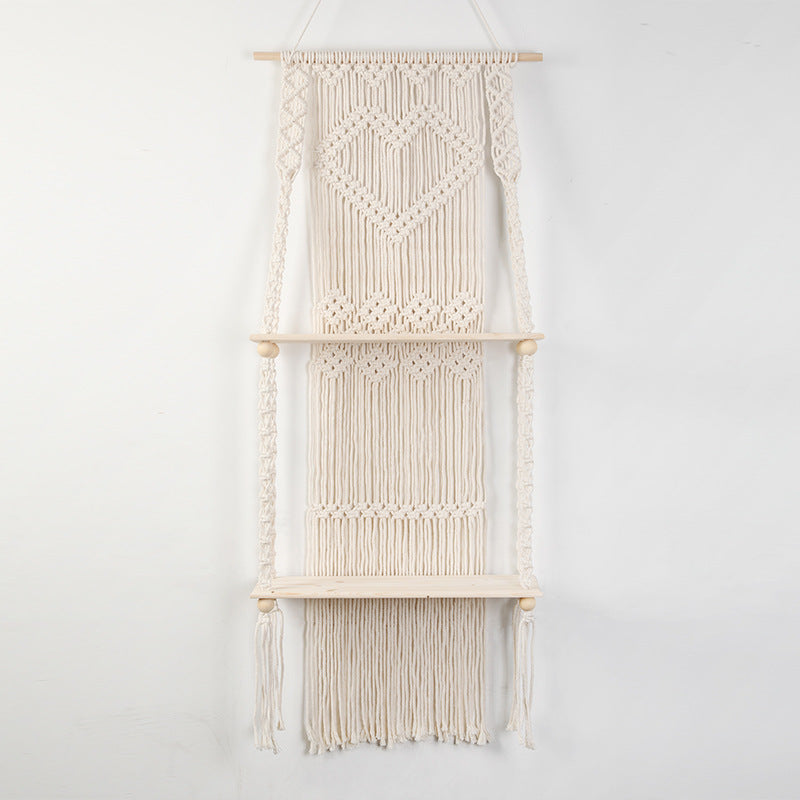 Macrame shelf board with heart design