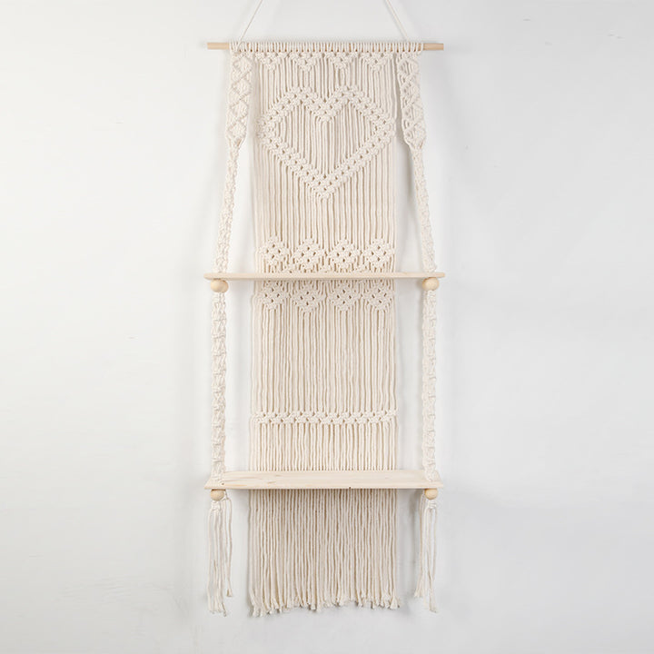 Macrame shelf board with heart design