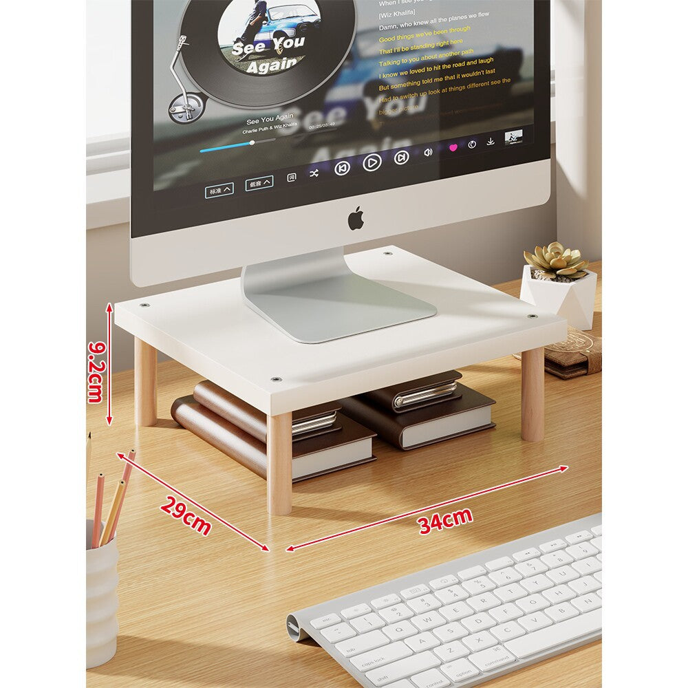 Elevated Wooden-Leg Monitor Riser with Under-Shelf Storage