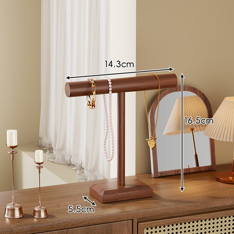 Wooden Necklace and Bracelet Display Stand with T-Bar Organizer and Weighted Base