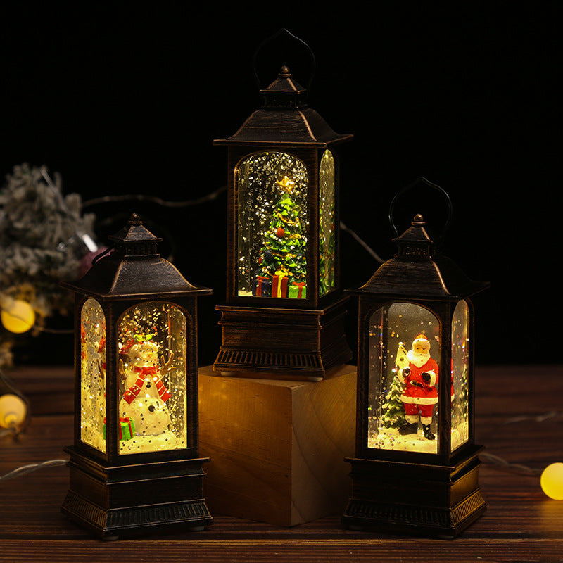 Nostalgic Christmas lantern with glowing snowman