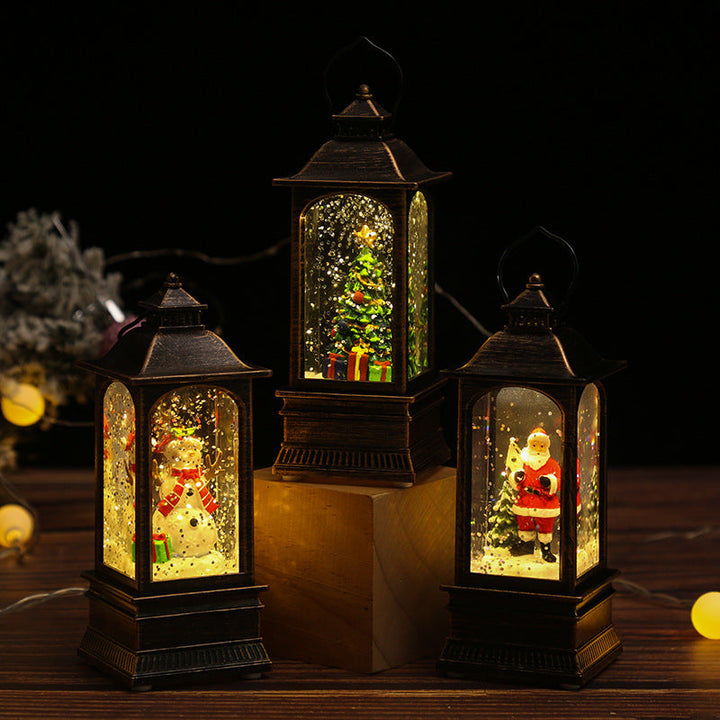Nostalgic Christmas lantern with glowing snowman