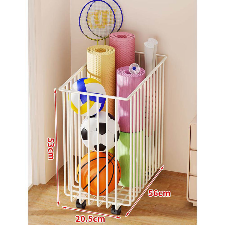 Narrow Mobile Wire Sports Gear Storage Cart for Balls and Yoga Mats with Casters