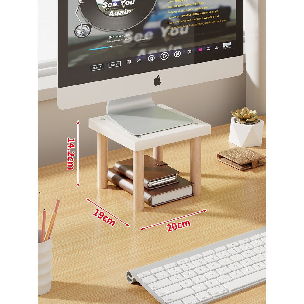 Elevated Wooden-Leg Monitor Riser with Under-Shelf Storage