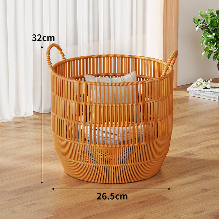 Handwoven Synthetic Rattan Laundry and Blanket Basket with Handles