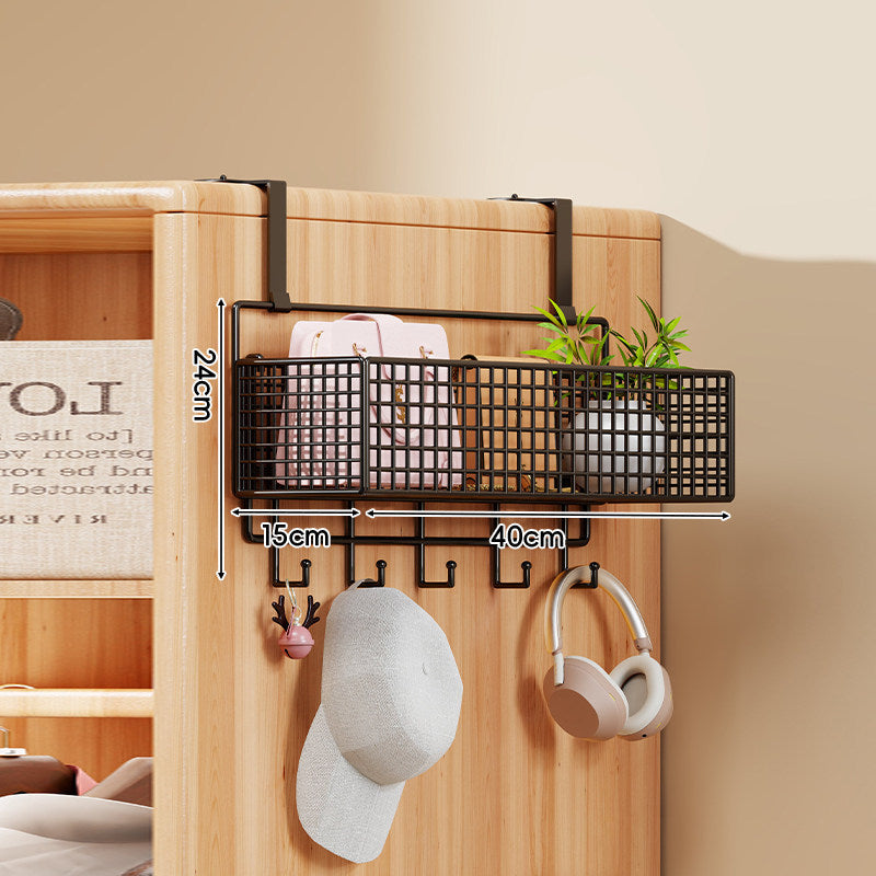 Over-the-Door Metal Grid Hanging Organizer with Four Stackable Baskets and Hooks