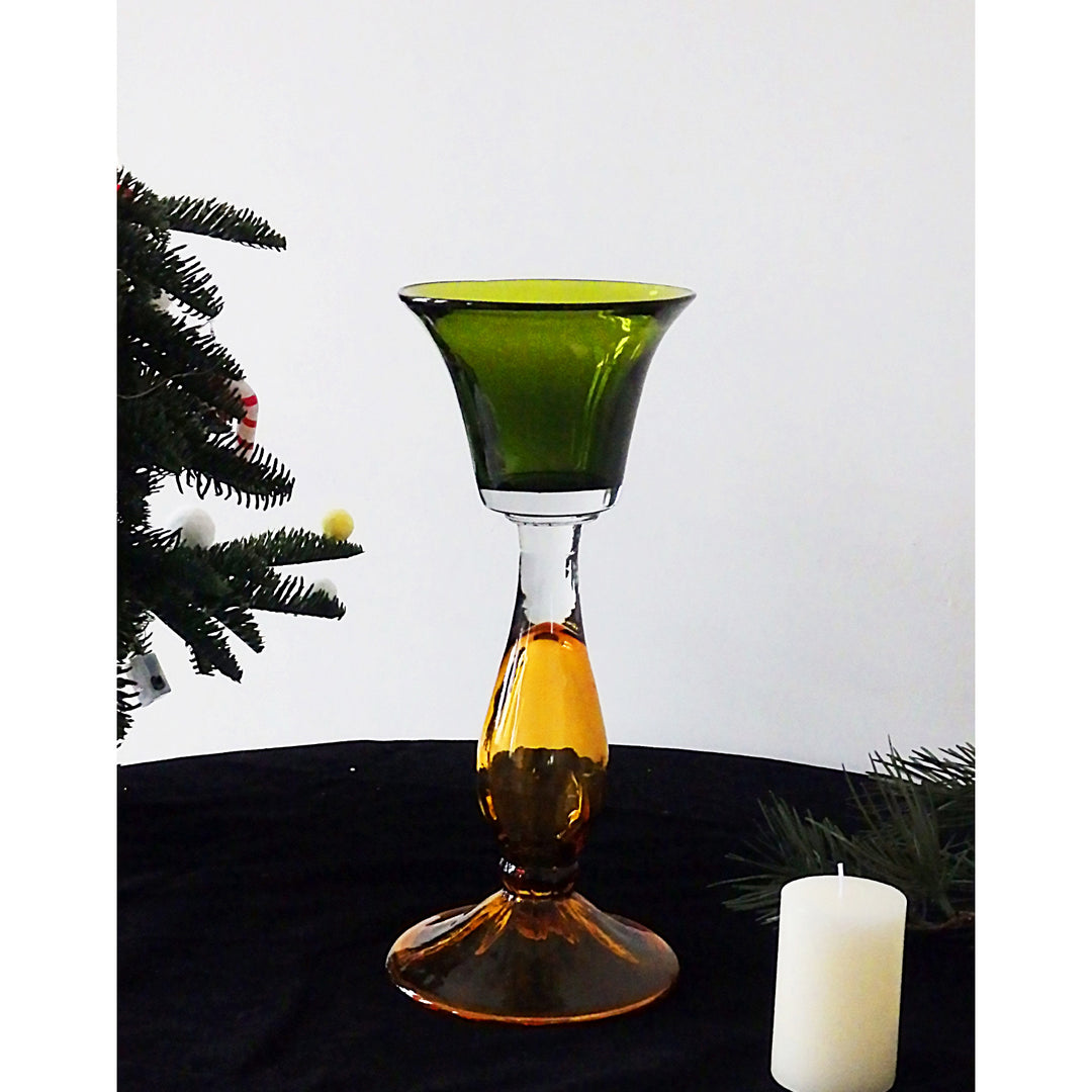 Hand-Blown Tear-Drop Pedestal Bud Vase with Flared Rim
