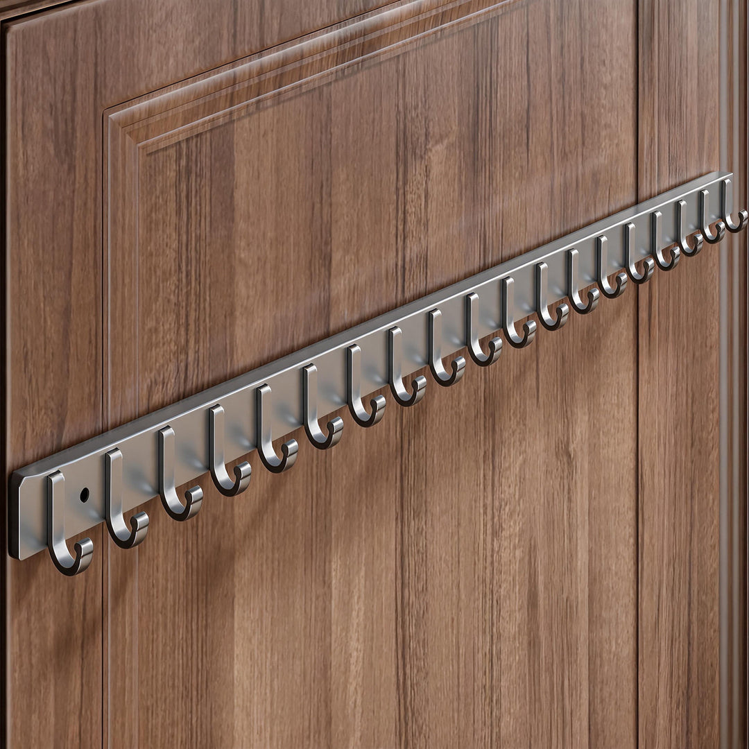 Wall-Mounted Slim Metal Multi-Hook Rack with Curved Hooks and Concealed Mount