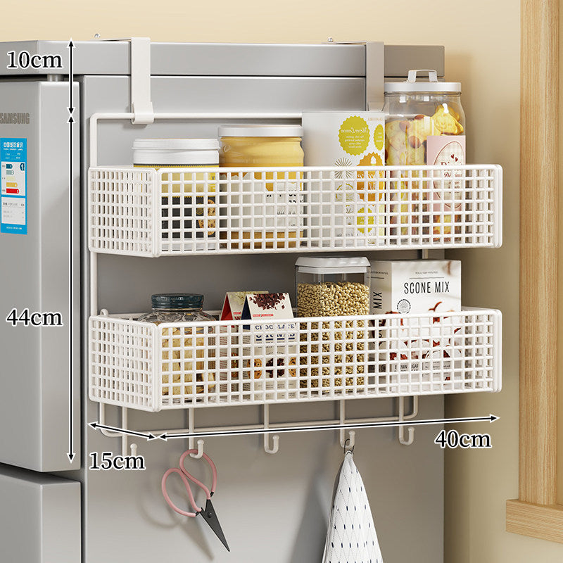 Over-Door Two Tier Metal Mesh Hanging Kitchen Storage Basket Organizer with Hooks