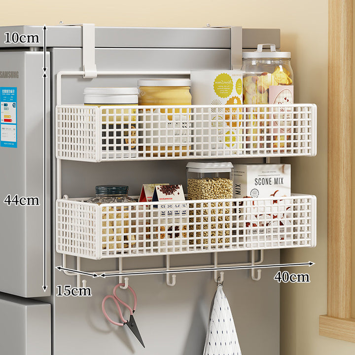 Over-Door Two Tier Metal Mesh Hanging Kitchen Storage Basket Organizer with Hooks