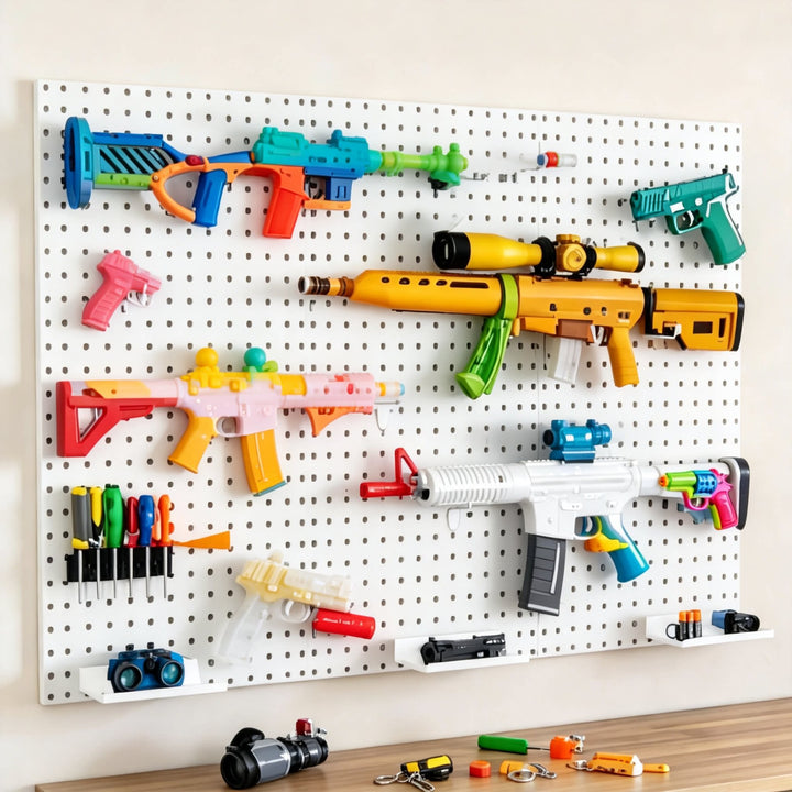 Wall-Mounted Perforated Pegboard Organizer Panel Large Square with Modular Hooks and Accessories
