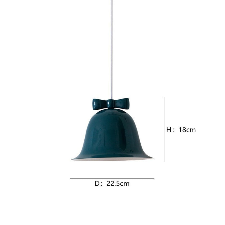 Bell-shaped ceramic pendant light with decorative bow accent