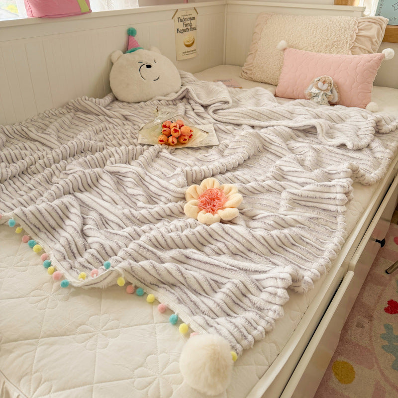 Plush Pom-Pom Edged Throw Blanket