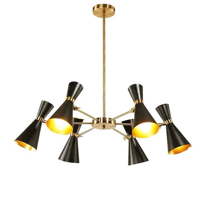 Mid-Century Six-Arm Double Cone Chandelier with Adjustable Swing Shades