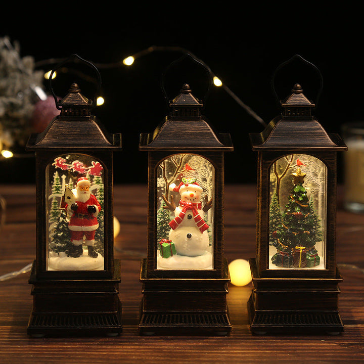 Nostalgic Christmas lantern with glowing snowman