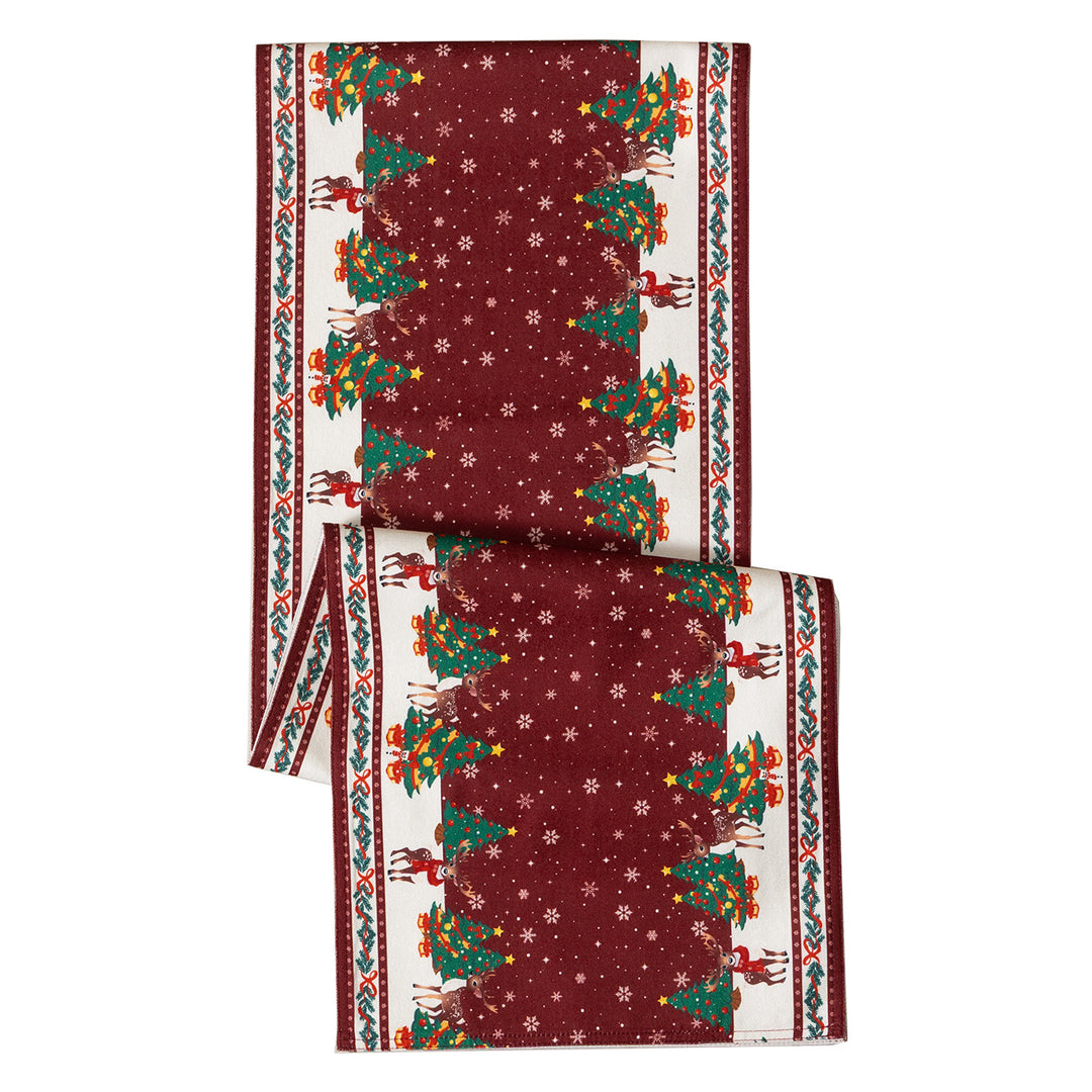 Table runner made of cotton blend fabric with a Christmas reindeer and star motif
