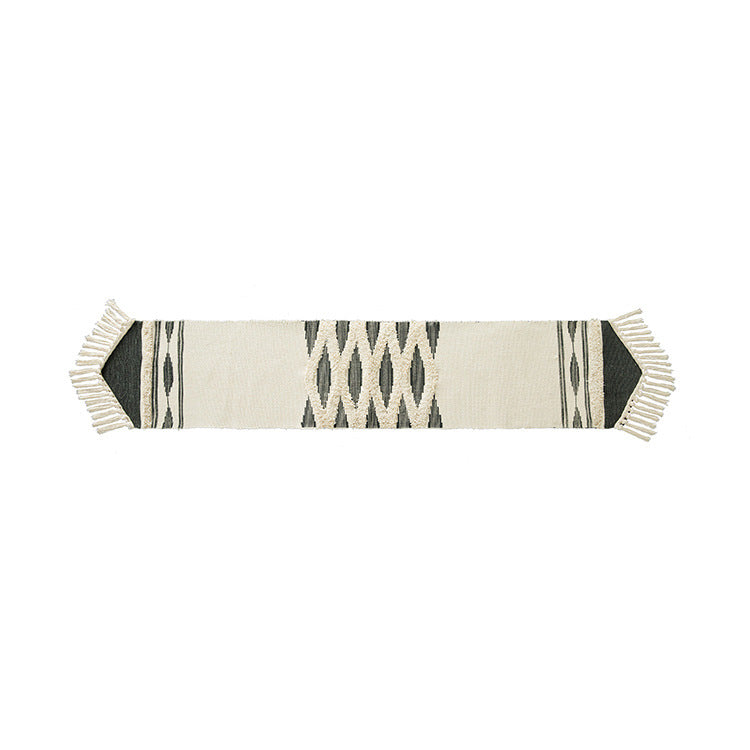 Woven Boho table runner with fringes and textured cotton look