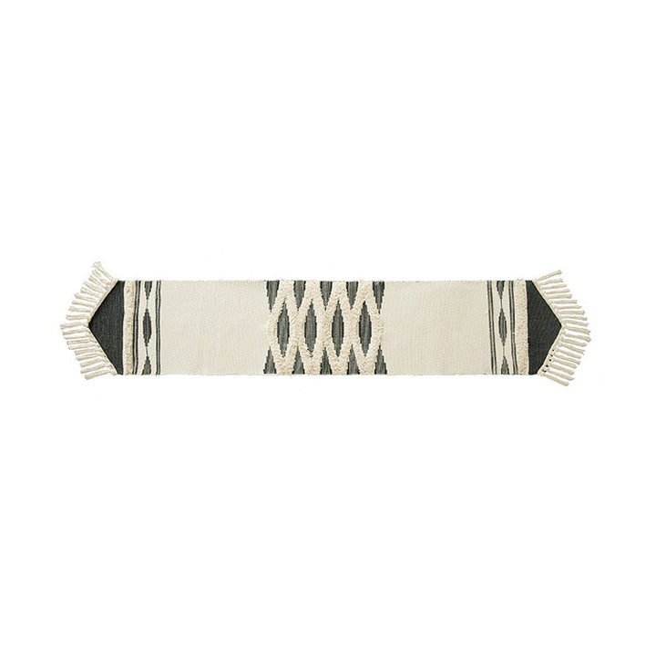 Woven Boho table runner with fringes and textured cotton look
