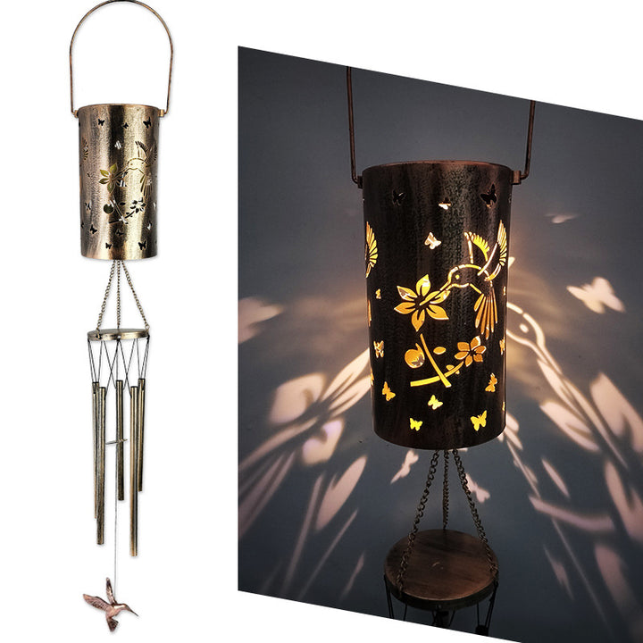 Hanging Flamingo Solar LED Wind Chime with Crackle Glass Globe