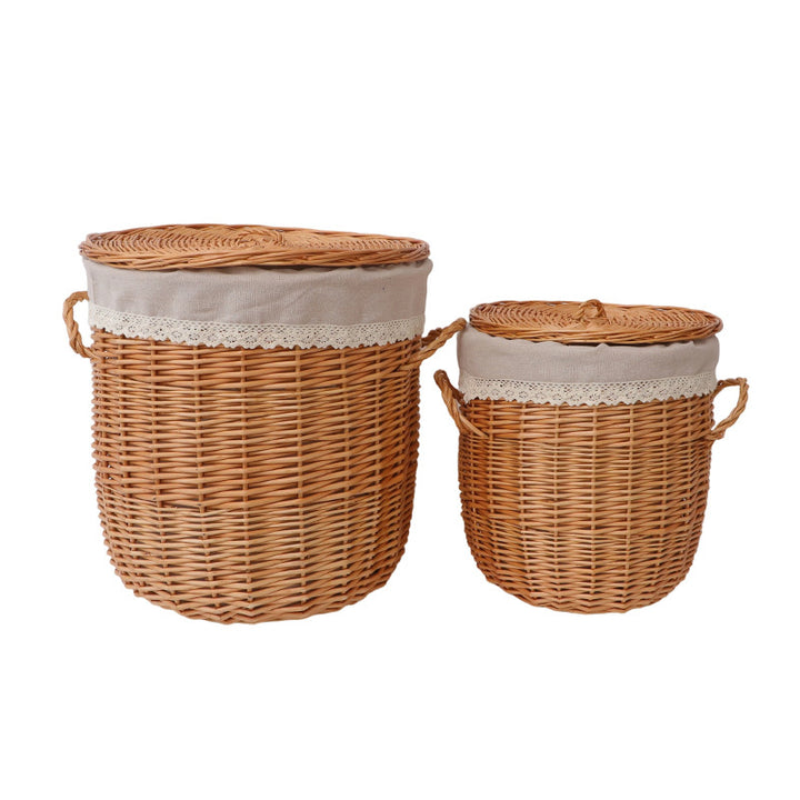 Braided laundry basket with removable fabric lid