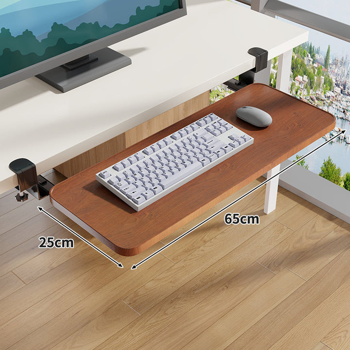 Clamp-Mounted Sliding Ergonomic Woodgrain Keyboard & Mouse Platform