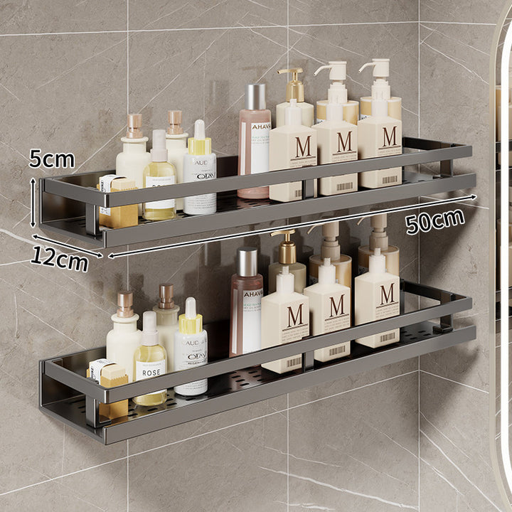 Compact Wall-Mounted Bathroom Shelf with Integrated Towel Rail and Multi-Hook Metal Organizer