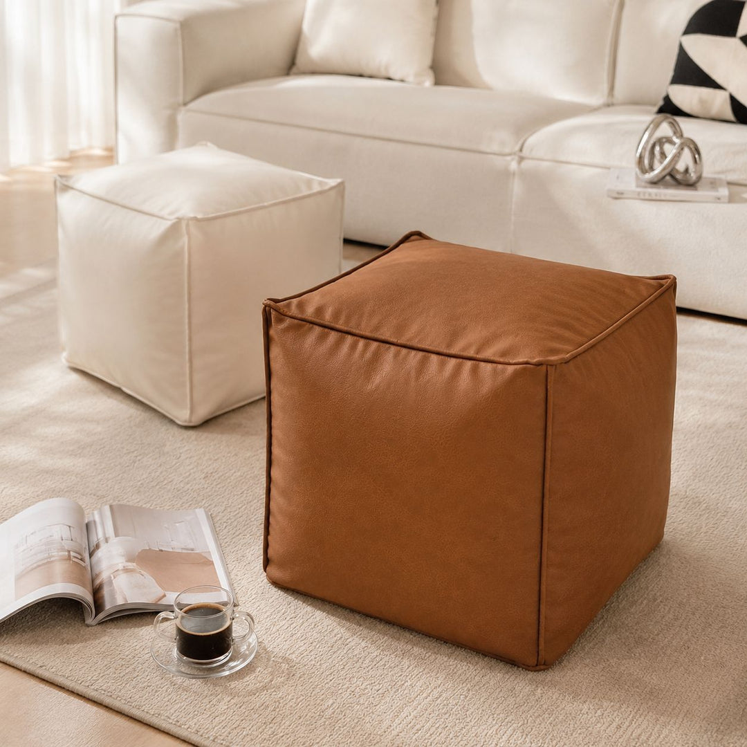 Leather Pouf Ottoman