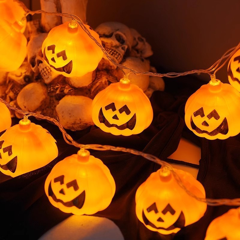 Amber Glass Skull Micro-LED String Lights on Clear Copper Wire