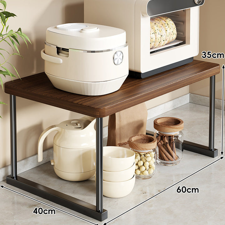 Countertop Appliance Riser Shelf with Wood-Top and Metal Frame