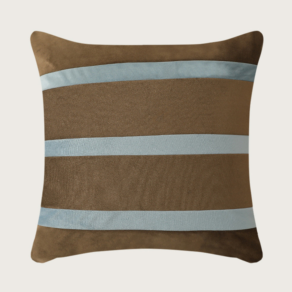 Square velvet decorative cushion with contrasting stripes and hidden zipper